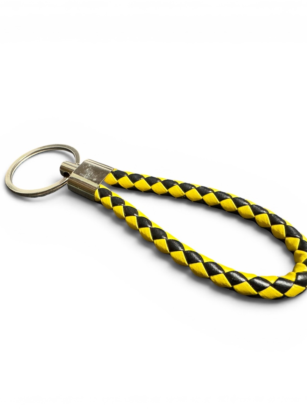 Braided Black Yellow Leather Keychain NIP - Picture 4 of 6